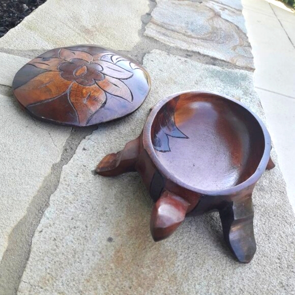 Wooden Turtle Box Carved Wood Souvenir from Travels Wood Carving Boxes Animal - Picture 1 of 16
